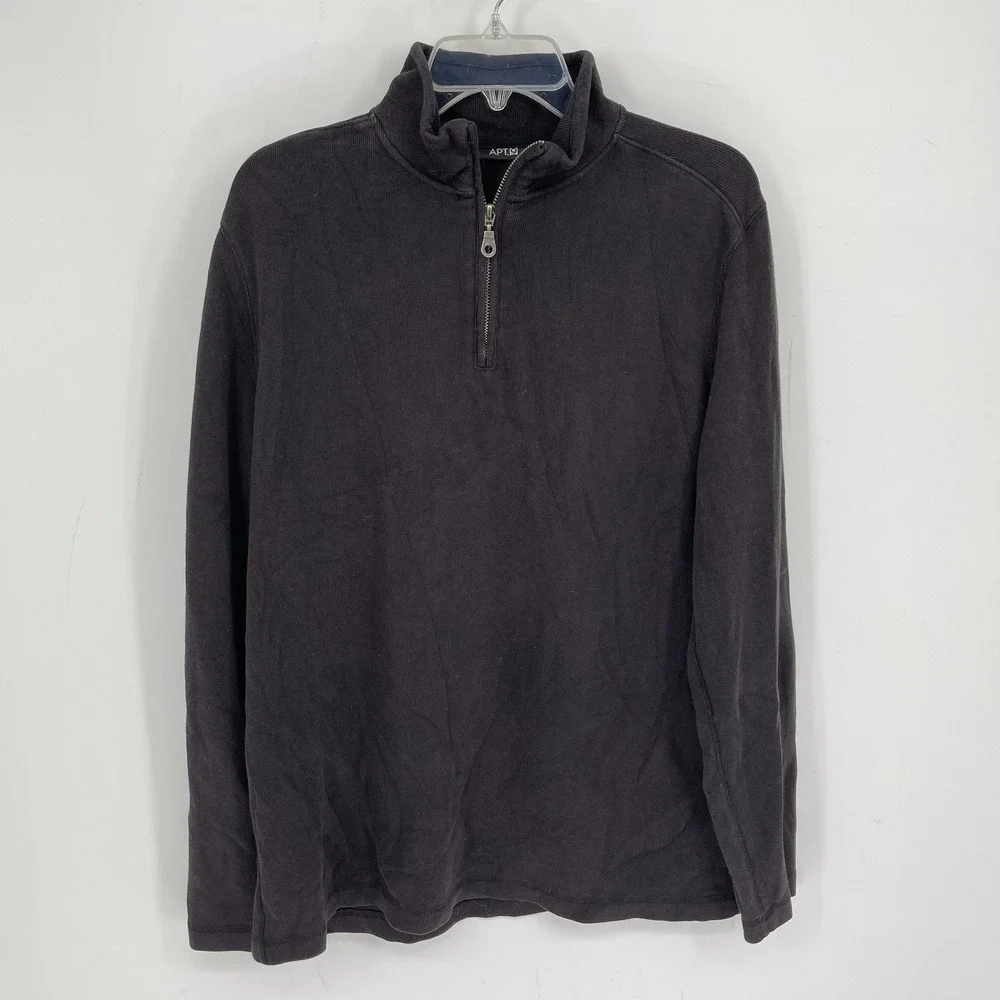 Apt. 9 Men's Black Cotton Blend Quarter Zip Long Sleeve Pullover Sweater Size L